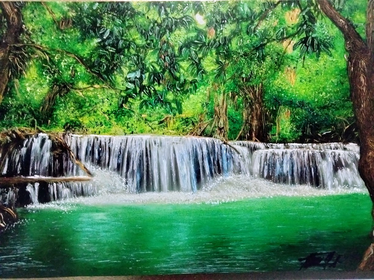 CASCADA CARTULINA AL OLEO
