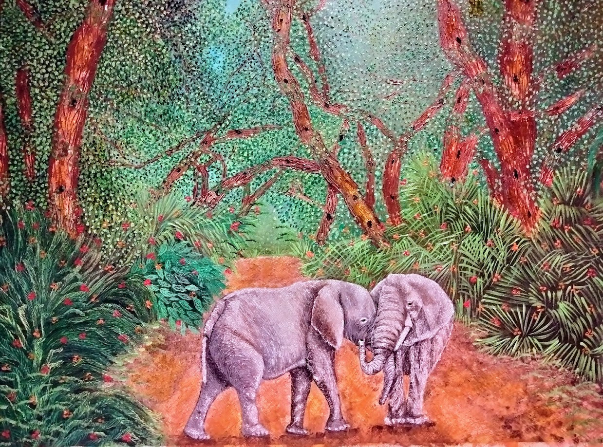 ELEFANTES EN NATURALEZA LIENZO AL OLEO