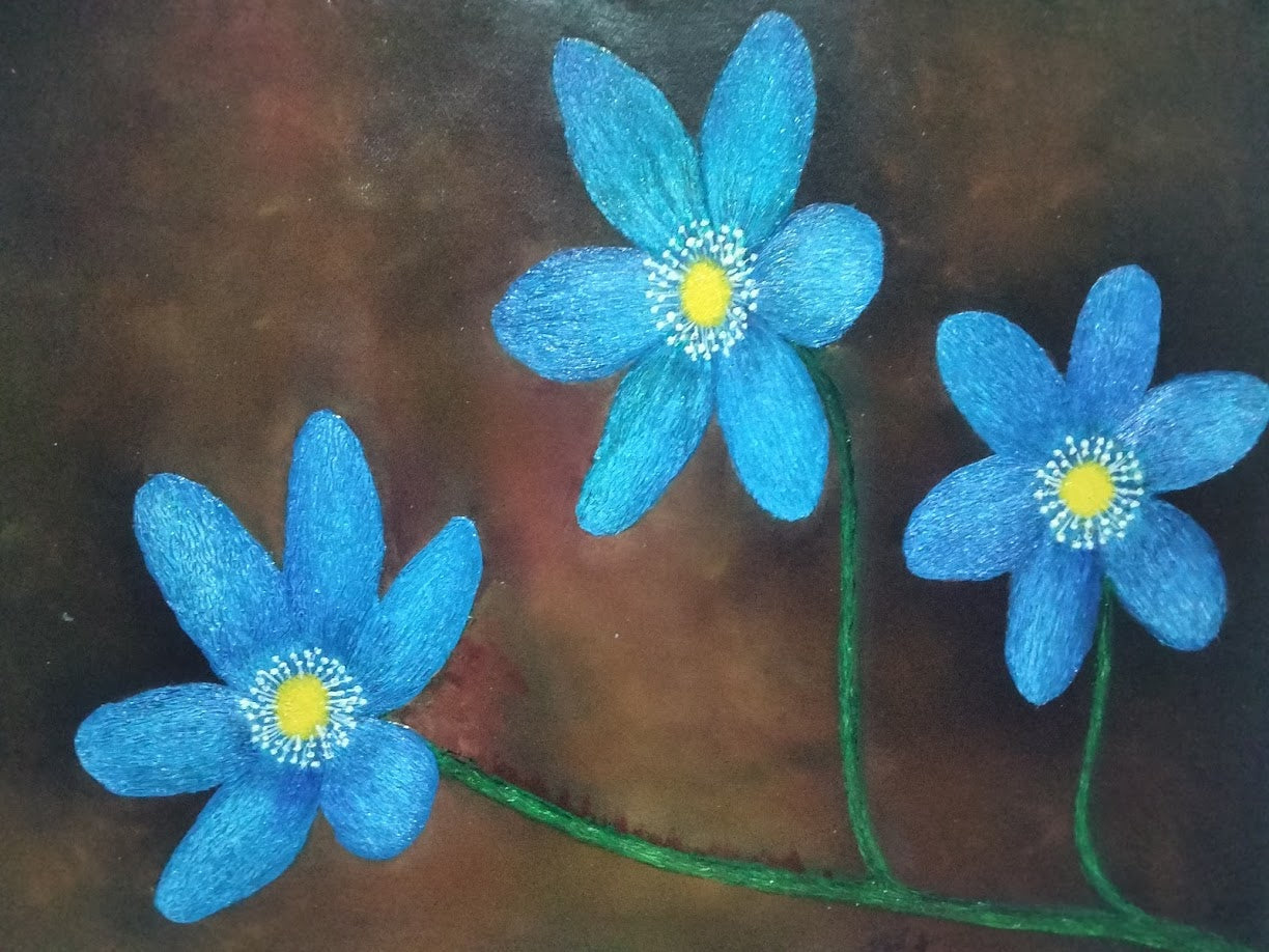 FLOR AZUL LIENZO AL OLEO