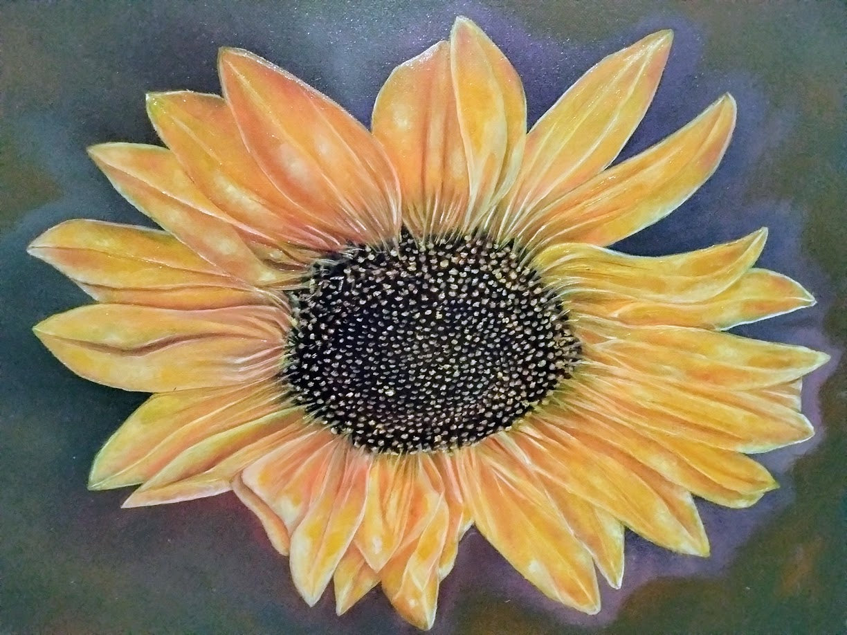 GIRASOL CON PETALOS DORADOS LIENZO AL OLEO