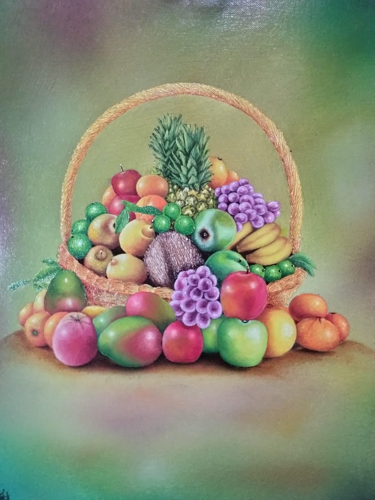 Canasta de frutas lienzo al oelo