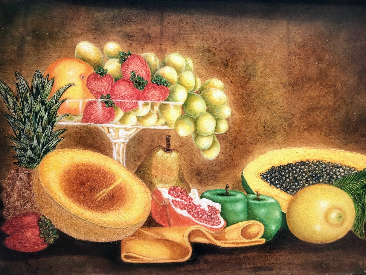 BODEGON CON UVAS  OLEO SOBRE RETABLO