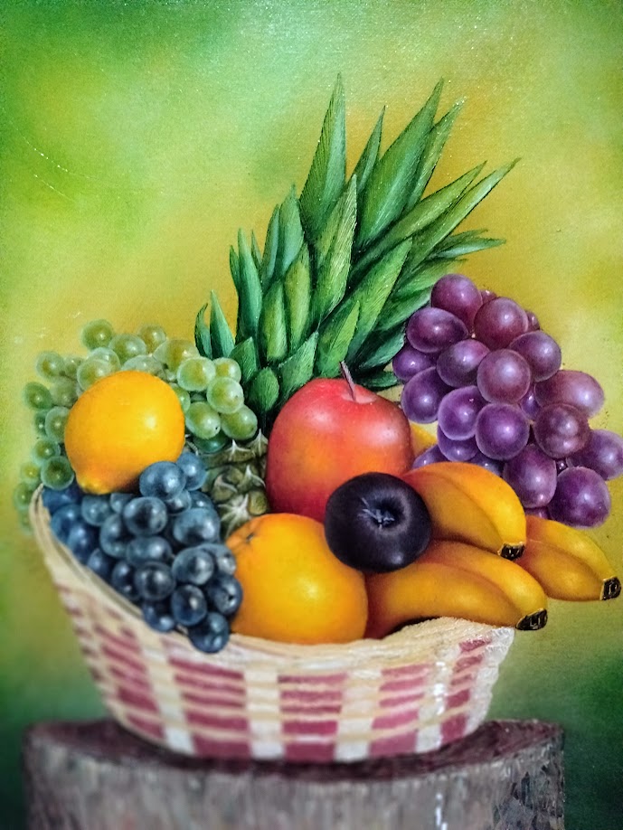 CANASTO CON FRUTA  TROPICAL   LIENZO AL OLEO