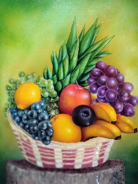 CANASTO CON FRUTA  TROPICAL   LIENZO AL OLEO