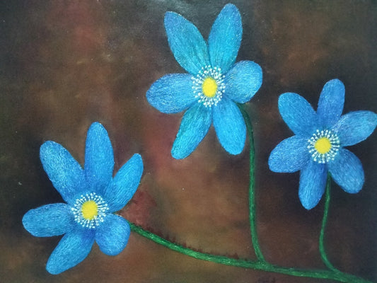 FLOR AZUL LIENZO AL OLEO