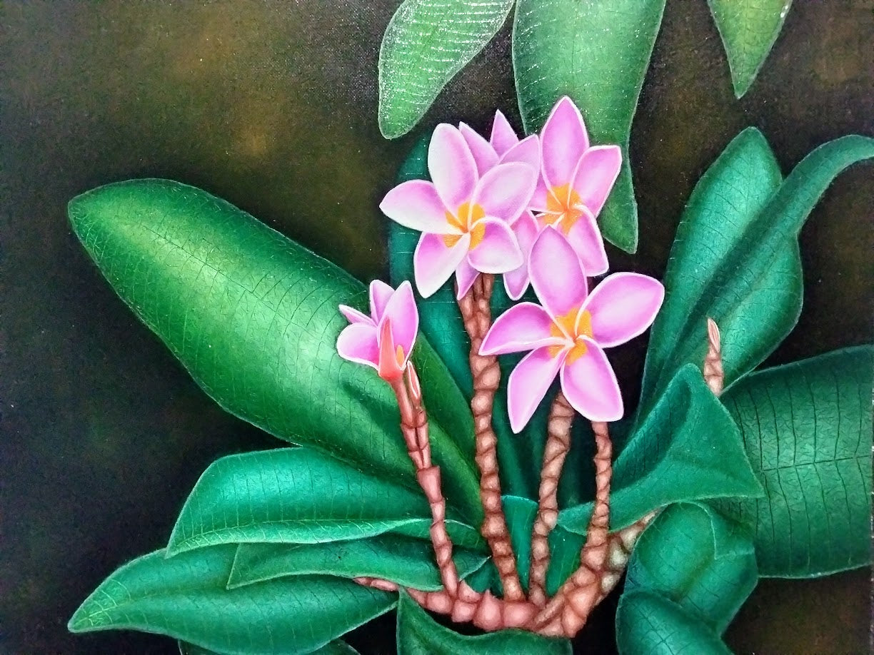 FLORES DE PLUMERIA LIENZO AL OLEO