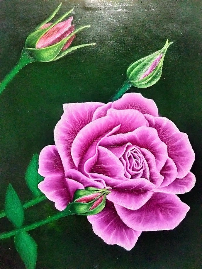 FLOR ROSA MORADO    LIENZO AL OLEO