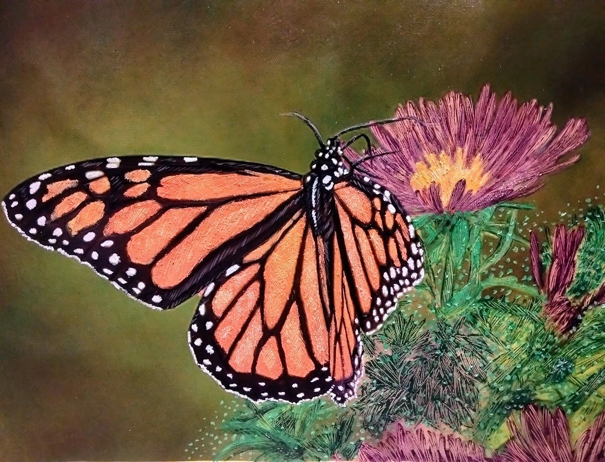 MARIPOSA MONARCA  LIENZO AL OLEO