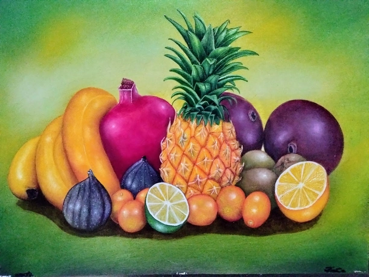 PIÑA GRANADILLA Y FRUTA     LIENZO AL OLEO
