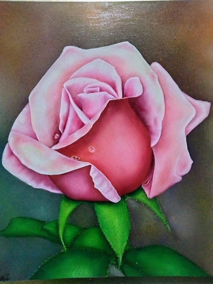 ROSA CON GOTAS DE AGUA   LIENZO AL OLEO