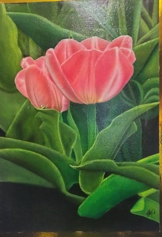TULIPANES DE JARDIN     LIENZO AL OLEO