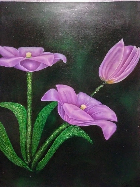 TULIPANES MORADOS    LIENZO AL OLEO