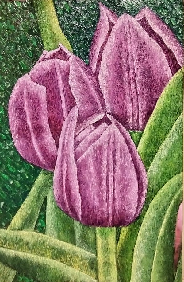 TULIPANES VIOLETA  LIENZO AL OLIO