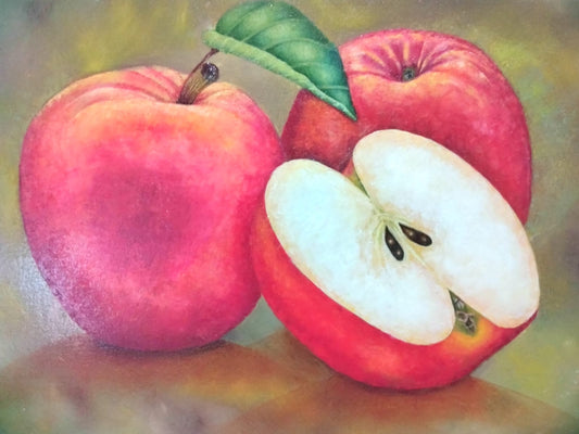 Manzana partida lienzo al oleo